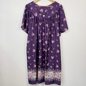 Anthony Richards Floral Muumuu House Dress Womens XL Purple Pockets Granny